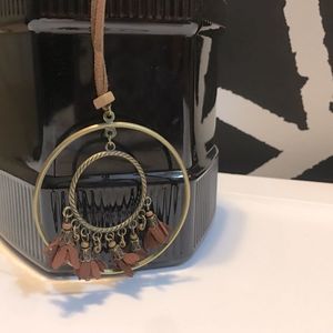 🔥 2/$10 sale Boho circle brass necklace - leather